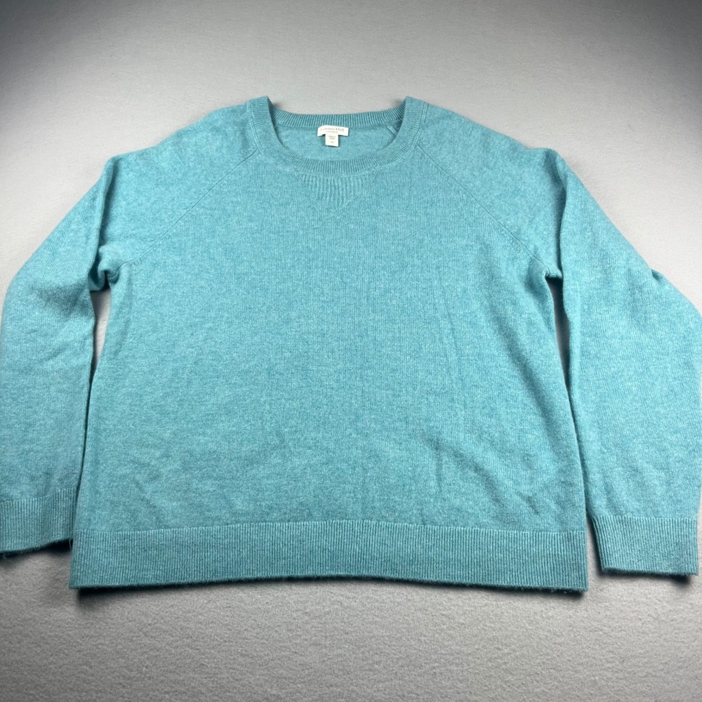Garnet Hill Cashmere Sweater Womens Medium Blue Turquoise Crew Neck Raglan Knit